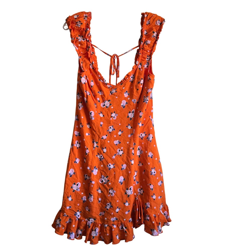 Free People Small Mini Dress Womens Orange Excellent Floral Ruffle Boho OB968110